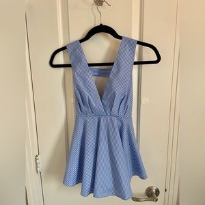 Blue and White Striped Top with Bow Tie Back